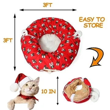 LUCKITTY Christmas Cat Tunnel Bed - Red Decorative Style