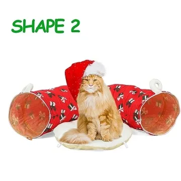 LUCKITTY Christmas Cat Tunnel Bed - Red Decorative Style