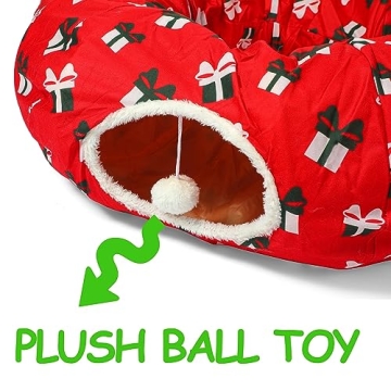 LUCKITTY Christmas Cat Tunnel Bed - Red Decorative Style