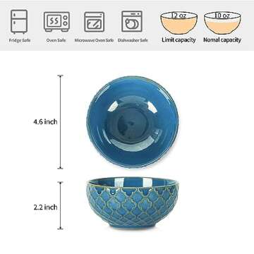 Sureasy Ceramic Dessert Bowls, 10oz Embossed Small Bowl, 4.6 inch Ice Cream Bowl, Small Serving Bowl...