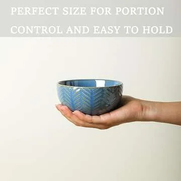 Sureasy Ceramic Dessert Bowls, 10oz Embossed Small Bowl, 4.6 inch Ice Cream Bowl, Small Serving Bowls Set for Snack, Sauce, Microwave and Dishwasher Safe, Set of 4, Blue