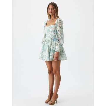 Jardinvue Women Square Collar Dress Summer Dress Puffy Dress for Women Hollow Sleeves Dress Flower Girl Dress Floral Dress