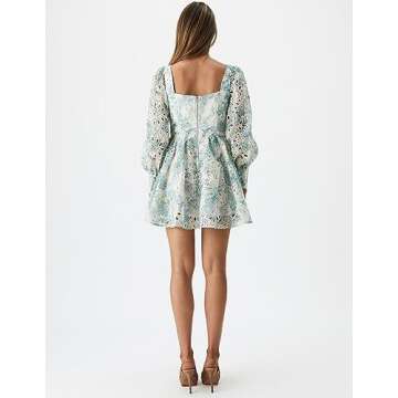 Jardinvue Women Square Collar Dress Summer Dress Puffy Dress for Women Hollow Sleeves Dress Flower Girl Dress Floral Dress