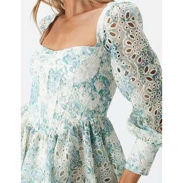 Jardinvue Women Square Collar Dress Summer Dress Puffy Dress for Women Hollow Sleeves Dress Flower Girl Dress Floral Dress