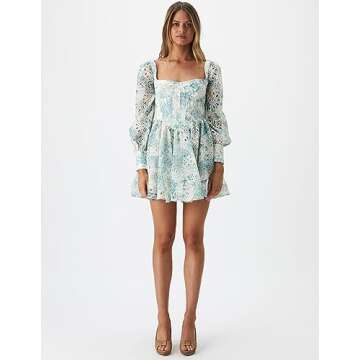 Jardinvue Women Square Collar Dress Summer Dress Puffy Dress for Women Hollow Sleeves Dress Flower Girl Dress Floral Dress