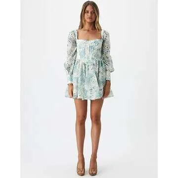 Jardinvue Women Square Collar Dress Summer Dress Puffy Dress for Women Hollow Sleeves Dress Flower Girl Dress Floral Dress