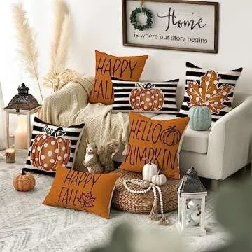 AVOIN colorlife Happy Fall Hello Pumpkin Throw Pillow Covers, 18 x 18 Inch Autumn Thanksgiving Harve...