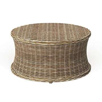 Wicker Round Coffee Table Woven Natural Rattan Palm Sturdy