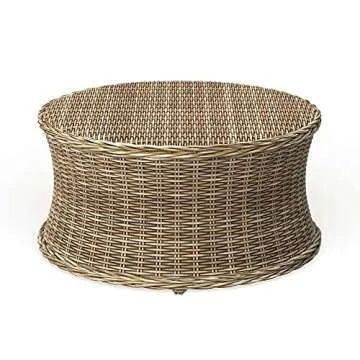 Wicker Round Coffee Table Woven Natural Rattan Palm Sturdy