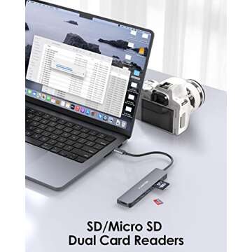 LENTION USB C Hub with 100W Charging, 4K HDMI, Dual Card Reader, USB 3.0 & 2.0 Compatible MacBook Pro, New Mac Air/Surface, Chromebook, More, Stable Driver Adapter (CB-CE18, Space Gray)