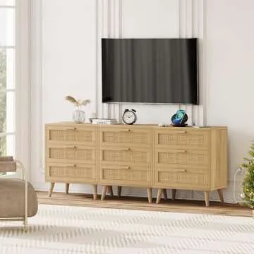 Stylish Rattan Nightstand Set with Charging Station