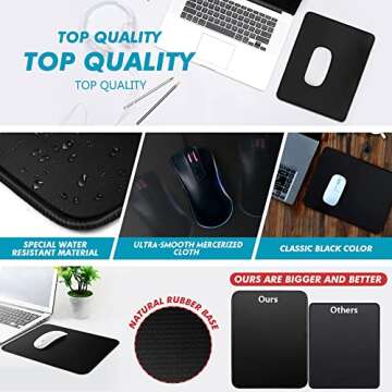 TONOS Mouse Pad 3 Packs, Basic Black Mouse Pad for Desk 11 x 8 3/4 x 1/8 in with Urtra-Smooth Surface, Stitched Edges and Non-Slip Rubber Base. Computer Mouse Pads for Laptop & PC, Gaming & Working.