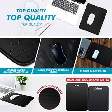 TONOS Mouse Pad 3 Packs, Basic Black Mouse Pad for Desk 11 x 8 3/4 x 1/8 in with Urtra-Smooth Surface, Stitched Edges and Non-Slip Rubber Base. Computer Mouse Pads for Laptop & PC, Gaming & Working.