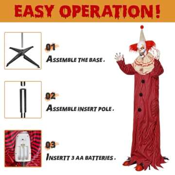 Presence 72" Halloween Decorations Outdoor - Standing Animatronic Clown with Red Light Up Eyes, Motion and Sound Activated Moving Arms and Head, Scary Clown Halloween Yard Patio House Decor
