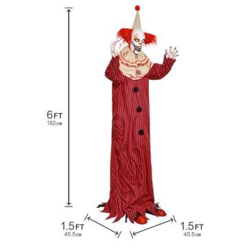 Presence 72" Halloween Decorations Outdoor - Standing Animatronic Clown with Red Light Up Eyes, Motion and Sound Activated Moving Arms and Head, Scary Clown Halloween Yard Patio House Decor