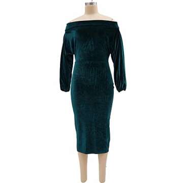 Salimdy Women's Sexy One Off Shoulder Midi Dress Long Sleeve Velvet Bodycon Party Pencil Dress Green M