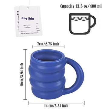 Koythin Ceramic Coffee Mug, Cute Creative Wheel Shape Cup Design for Office and Home, Dishwasher and Microwave Safe, 13.5 oz/400 ml for Latte Tea Milk (Bright Blue)