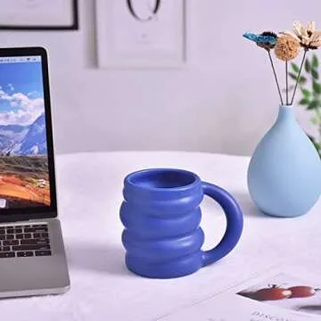 Koythin Ceramic Coffee Mug, Cute Creative Wheel Shape Cup Design for Office and Home, Dishwasher and Microwave Safe, 13.5 oz/400 ml for Latte Tea Milk (Bright Blue)