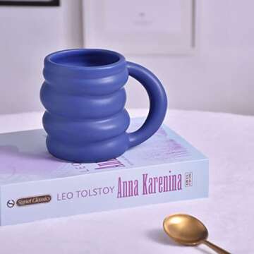 Koythin Ceramic Coffee Mug, Cute Creative Wheel Shape Cup Design for Office and Home, Dishwasher and Microwave Safe, 13.5 oz/400 ml for Latte Tea Milk (Bright Blue)