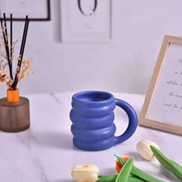 Koythin Ceramic Coffee Mug, Cute Creative Wheel Shape Cup Design for Office and Home, Dishwasher and Microwave Safe, 13.5 oz/400 ml for Latte Tea Milk (Bright Blue)