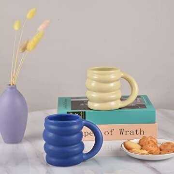 Koythin Ceramic Coffee Mug, Cute Creative Wheel Shape Cup Design for Office and Home, Dishwasher and Microwave Safe, 13.5 oz/400 ml for Latte Tea Milk (Bright Blue)