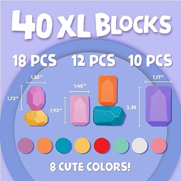 BUNMO Wooden Blocks - Stacking Rocks 40pcs - Montessori Toys for 3 Year Old - Stimulating Creative & Imaginative Play - Wood Blocks Stacking Toys - Toys for 3 Year Old Boy or Girl - Non-Mouthable Toy