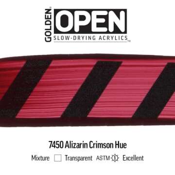 OPEN Slow-Drying Acrylics by GOLDEN, Alizarin Crimson Hue, 2 fl oz. tube, Professional Acrylic Paint, Transparent