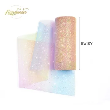 NICORLANDEE Rainbow Glitter Tulle Rolls for Crafting and Décor