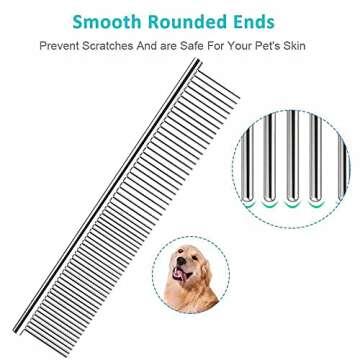 2-in-1 Dog combs, Flea comb, Metal Cat Comb with Stainless Steel Teeth and lice comb, Professional Grooming Tool for Long and Short Haired Dog, Cat, Pet Comb for Removing Tangles and Knots