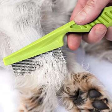 2-in-1 Dog combs, Flea comb, Metal Cat Comb with Stainless Steel Teeth and lice comb, Professional Grooming Tool for Long and Short Haired Dog, Cat, Pet Comb for Removing Tangles and Knots