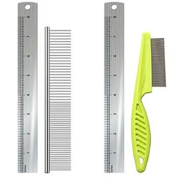 2-in-1 Dog combs, Flea comb, Metal Cat Comb with Stainless Steel Teeth and lice comb, Professional Grooming Tool for Long and Short Haired Dog, Cat, Pet Comb for Removing Tangles and Knots