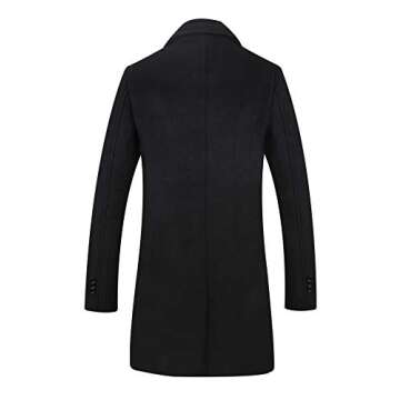 ELETOP Men's Wool Coat Winter Long Trench Coat Classic Business Overcoat Top Pea Coat 1811 Black M