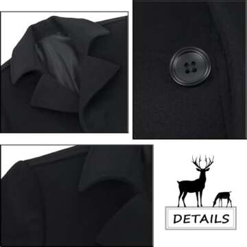 ELETOP Men's Wool Coat Winter Long Trench Coat Classic Business Overcoat Top Pea Coat 1811 Black M