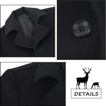 ELETOP Men's Wool Coat Winter Long Trench Coat Classic Business Overcoat Top Pea Coat 1811 Black M