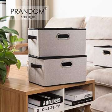 PRANDOM Fodable Storage Baskets for Closet [5-Pack] Decorative Fabric Storage Bins Cubes with Leathe...