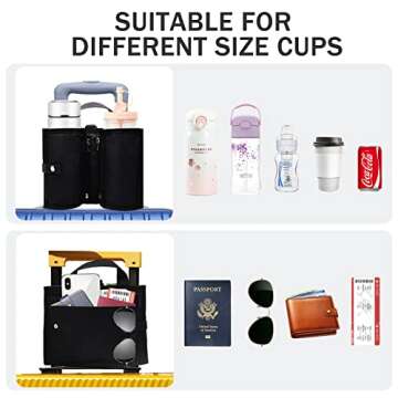 Luggage Cup Holder,Luggage Travel Cup Holder Free Hand Drink Caddy,Universal Portable Suitcase Cup Holder,Fits Roll on Suitcase Handles,Luggage Cup Caddy Gifts for Travelers Flight Attendants (Black)