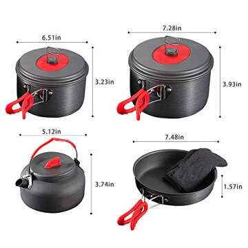 Camping Cookware Set, Anodized Aluminum Camping Pots kettle and Pans, BPA-FREE Lightweight Durable Folding Mess Kit, Non-stick and Scratch-free for 3-4 Persons Family Outdoor Camping Hiking Fishing