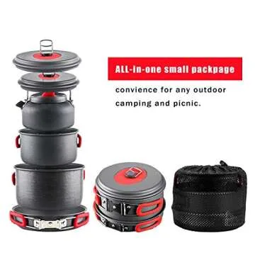 Camping Cookware Set, Anodized Aluminum Camping Pots kettle and Pans, BPA-FREE Lightweight Durable Folding Mess Kit, Non-stick and Scratch-free for 3-4 Persons Family Outdoor Camping Hiking Fishing