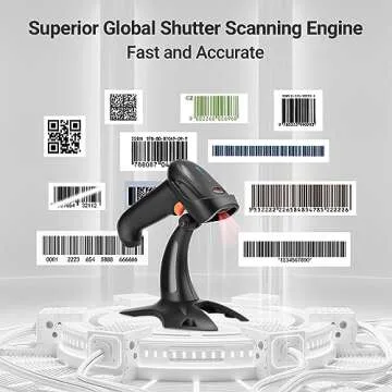 Tera Barcode Scanner Wireless 1D 2D QR with Stand: Battery Level Indicator 3 in 1 Works with Bluetooth 2.4G Wireless USB Wired Handheld Bar Code Reader with Vibration Alert HW0002 Black