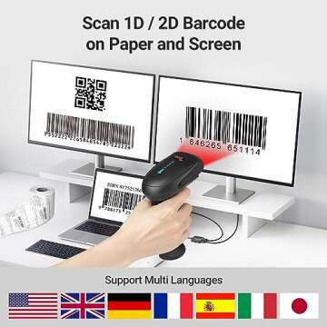 Tera Barcode Scanner Wireless 1D 2D QR with Stand: Battery Level Indicator 3 in 1 Works with Bluetooth 2.4G Wireless USB Wired Handheld Bar Code Reader with Vibration Alert HW0002 Black