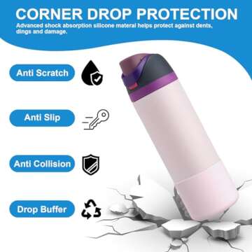 yoelike Silicone Water Bottle Boot for Owala 24 oz, 2PCS Anti-Slip Protective Sleeve for FreeSip/Twist/Flip, Watter Bottle Accessories, Bottom Bumper Cover, Dishwasher Safe, BPA Free