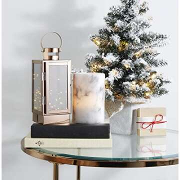 LampLust Rose Gold Decorative Lanterns - 9 Inch Tall, Timer and Batteries Included, Warm White Fairy Lights, Valentines Day Decoration, Spring or Wedding Decor Centerpiece - Set of 2