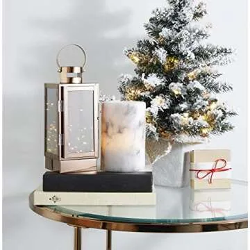 LampLust Rose Gold Decorative Lanterns - 9 Inch Tall, Timer and Batteries Included, Warm White Fairy Lights, Valentines Day Decoration, Spring or Wedding Decor Centerpiece - Set of 2