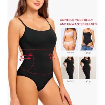 Nebility Shapewear Bodysuit - Seamless Full Body Shaper with Tummy Control for Women (Black, Small)