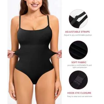 Nebility Shapewear Bodysuit - Seamless Full Body Shaper with Tummy Control for Women (Black, Small)