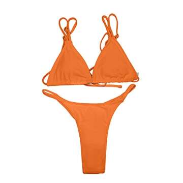 ForBeautyShe Womens Sexy Two Piece Bikini Swimsuits High Cut Cheeky Swimwear Thong Bottoms Bathing Swimsuits Orange L