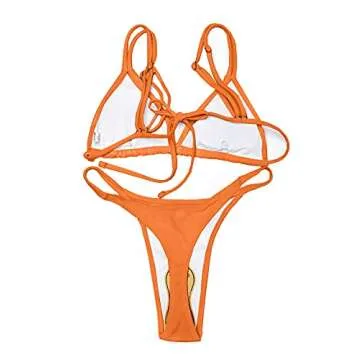 ForBeautyShe Womens Sexy Two Piece Bikini Swimsuits High Cut Cheeky Swimwear Thong Bottoms Bathing Swimsuits Orange L