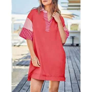 Wenrine Women's Oversized Sweatshirt Dress in Red