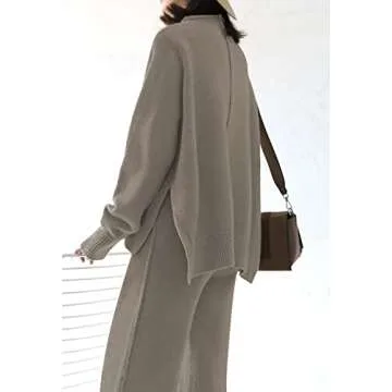 AOHITE Women's Knit Sweatsuit Set High Neck & Wide Leg Pants