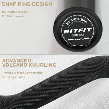 RitFit EZ Curl Bar 47 Inch for Bicep and Tricep Workouts